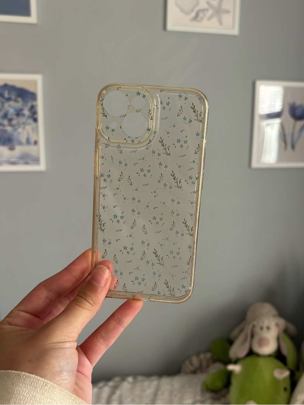 Clear Floral iPhone Case with Blue Accents